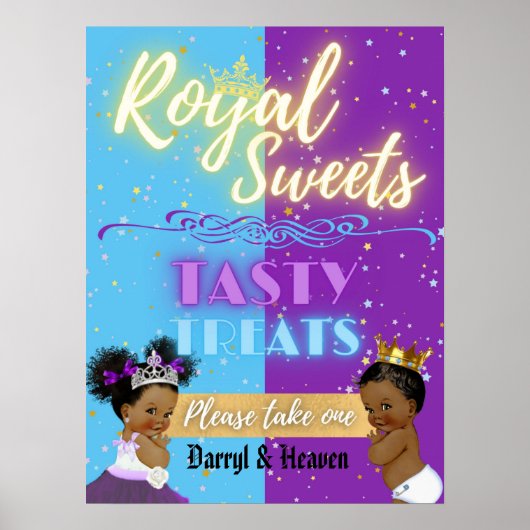 Paars|Blue Afro Gender onthullen Royal Sweets Sign Poster (Voorkant)