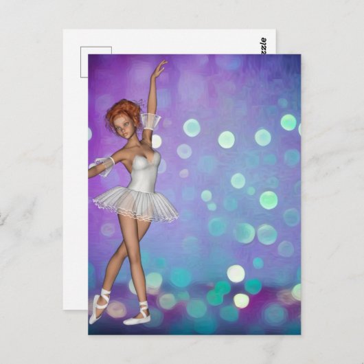 Paars & Blue Bokeh Background & Ballerina Briefkaart (Voorkant / Achterkant)