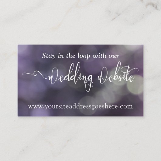 Paars Blue Bokeh Light 32 Wedding Website Informatiekaartje (Voorkant)