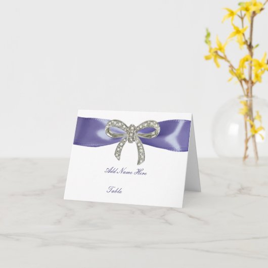 Paars Blue Diamond Bow Folded Table Place Card Kaart (Gele Bloem)