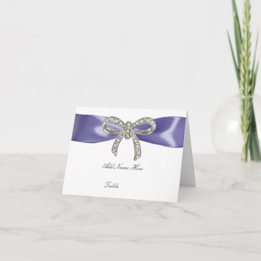 Paars Blue Diamond Bow Folded Table Place Card Kaart (Voorkant)