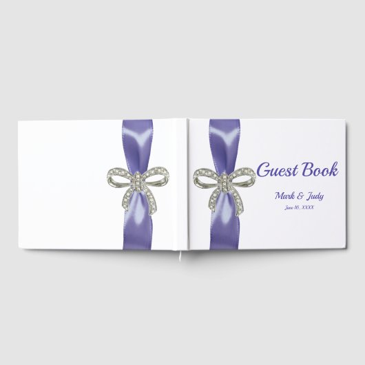 Paars Blue Diamond Bow Wedding Guestbook Gastenboek (Volledig)