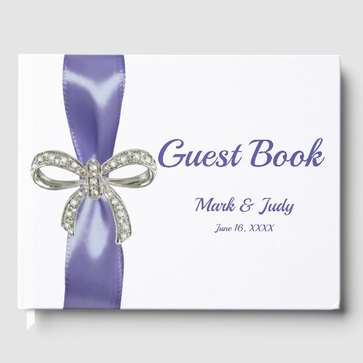 Paars Blue Diamond Bow Wedding Guestbook Gastenboek (Voorkant)