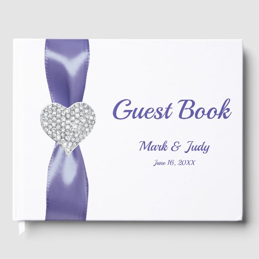 Paars Blue Diamond Heart Wedding Gastenboek (Voorkant)