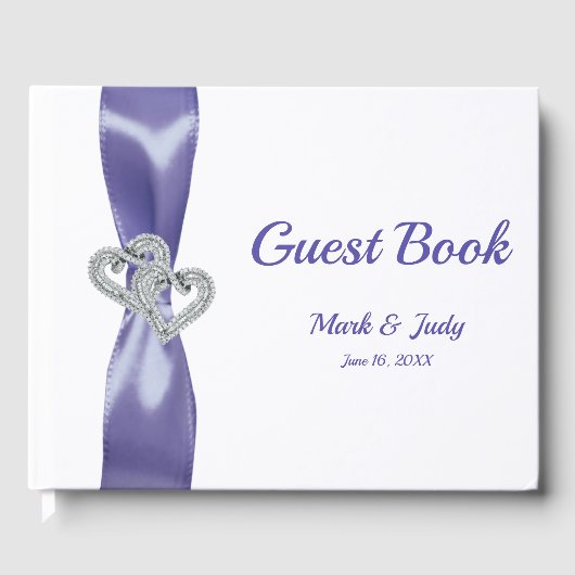 Paars Blue Diamond Hearts Wedding Gastenboek (Voorkant)