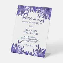 Paars Blue Floral Foliage Weduwveiligheid Reclamebord Met Voetstuk