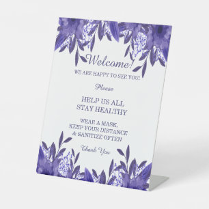 Paars Blue Floral Foliage Weduwveiligheid Reclamebord Met Voetstuk