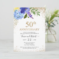 Paars Blue Floral Gold 50th Wedding Jubileum