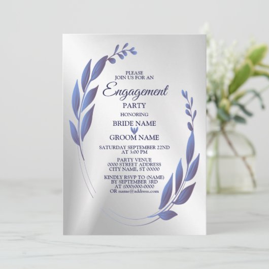 Paars Blue Floral Lijst Silver Kaart (Staand voorkant)