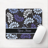 Paars Blue Floral Monogram Patroon Muismat (Met muis)