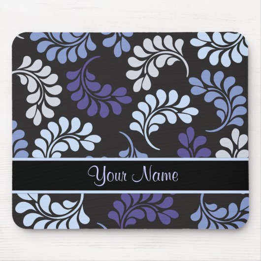 Paars Blue Floral Monogram Patroon Muismat (Voorkant)