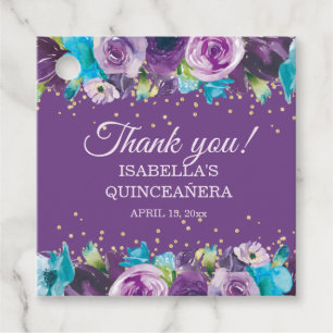 Paars Blue Floral Quinceañera Bedankjes Labels