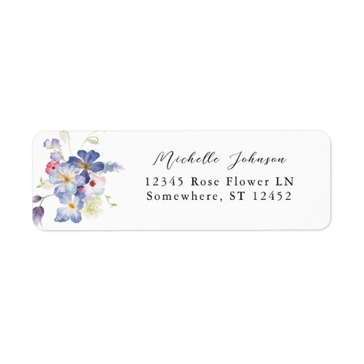 Paars Blue Floral Return Address Label (Voorkant)
