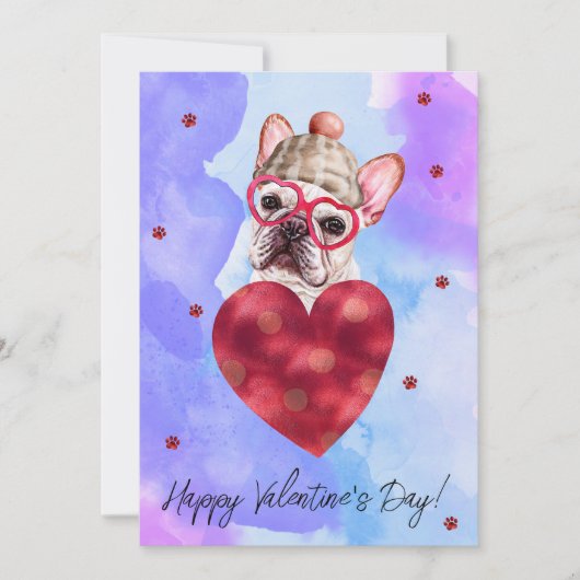 Paars Blue French Bulldog Valentijnsdag Gift Dog Feestdagenkaart (Voorkant)