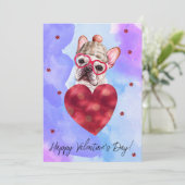 Paars Blue French Bulldog Valentijnsdag Gift Dog Feestdagenkaart (Staand voorkant)