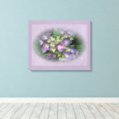 Paars Blue Hydrangea Flowers Canvas Afdruk (Insitu (Houten vloer))