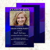 Paars Blue Neon Geometric Photo Afstuderen Kaart
