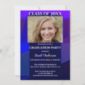 Paars Blue Neon Geometric Photo Afstuderen Kaart (Voorkant)