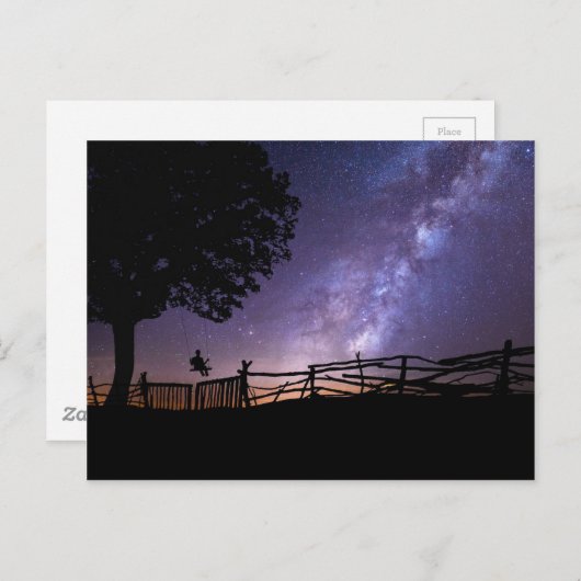 Paars Blue Night Sky Space Universe Briefkaart (Voorkant / Achterkant)