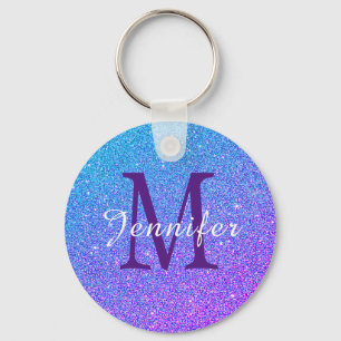 Paars Blue Ombre Glitter Sparkles Monogram Sleutelhanger