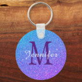 Paars Blue Ombre Glitter Sparkles Monogram Sleutelhanger (Voorkant)