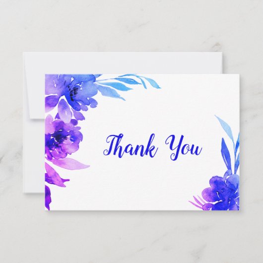Paars Blue Ombre Waterverf Floral Wedding Bedankkaart (Voorkant)