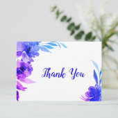Paars Blue Ombre Waterverf Floral Wedding Bedankkaart (Staand voorkant)