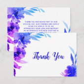 Paars Blue Ombre Waterverf Floral Wedding Bedankkaart (Voorkant / Achterkant)
