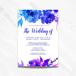 Paars Blue Ombre Waterverf Floral Wedding Kaart