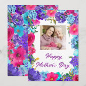 Paars Blue Pink Floral Foto Moederdag Kaart (Voorkant / Achterkant)