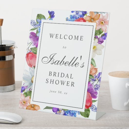 Paars Blue Red Wildflower Vrijgezellenfeest Welkom Reclamebord Met Voetstuk (Insitu)