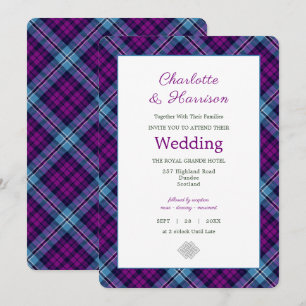 Paars Blue Scottish Tartan Pset Wedding Kaart