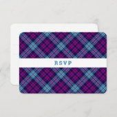 Paars Blue Scottish Tartan Pset Wedding RSVP Kaartje (Voorkant / Achterkant)