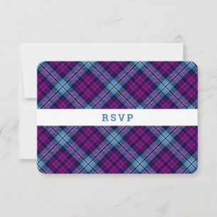 Paars Blue Scottish Tartan Pset Wedding RSVP Kaartje