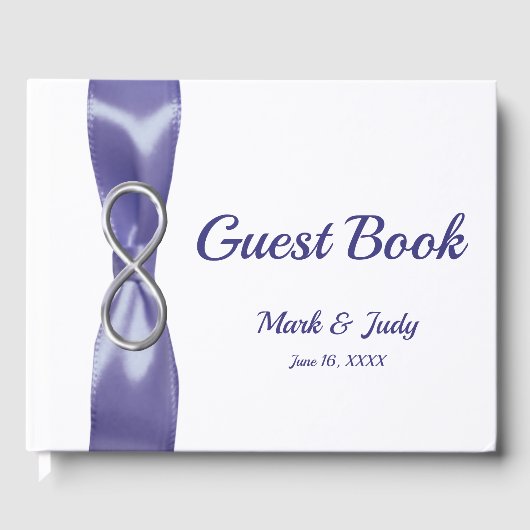 Paars Blue Silver Infinity Wedding Guestbook Gastenboek (Voorkant)