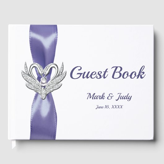 Paars Blue Silver Swans Weddenschap Gastenboek (Voorkant)