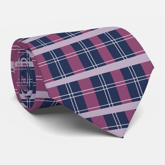Paars Blue Tartan Patroon Stropdas (Opgerold)