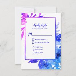 Paars Blue Waterverf Floral Wedding RSVP Kaart