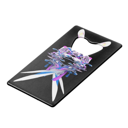 Paars Blue White 3D Splash Abstract Creditkaart Flessenopener (Achterkant Gekanteld)