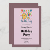 Paars/Blush 9-over-de-dag-uitnodiging Kaart (Voorkant / Achterkant)