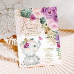 Paars Blush Floral Elephant Butterfly Baby shower Kaart<br><div class="desc">Een mooie kleine pinda is onderweg. Viel de komende komst van je kleine wilde met deze mooie uitnodiging voor baby shower met een schattige illustratie van een zoete baby olifant die speelt met een schattige vlinder,  een luchtige tropische groenery en prachtige bloemen met blozen en paars.</div>