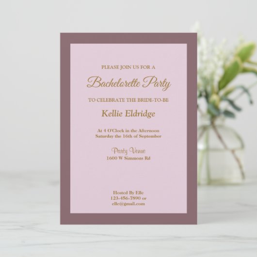 Paars/Blush Framed Bachelorette Party Invitation Kaart (Staand voorkant)