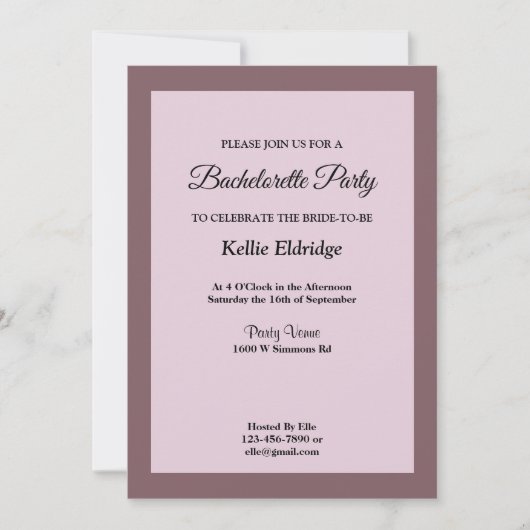 Paars/Blush Framed Bachelorette Party Invitation Kaart (Voorkant)