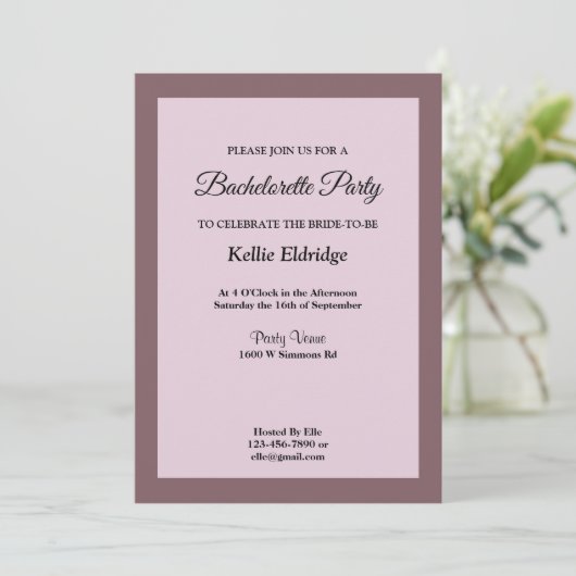 Paars/Blush Framed Bachelorette Party Invitation Kaart (Staand voorkant)