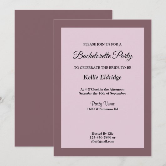 Paars/Blush Framed Bachelorette Party Invitation Kaart (Voorkant / Achterkant)