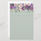 Paars Blush Pink Floral Sage Green White Lind Briefpapier (Voorkant / Achterkant)