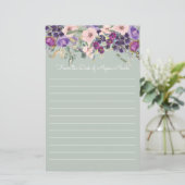 Paars Blush Pink Floral Sage Green White Lind Briefpapier (Staand voorkant)
