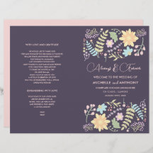 Paars Blush Pink Modern Floral Wedding Programme