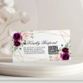 Paars & Blush Roze Bloemige Trouw QR Code RSVP Informatiekaartje