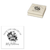 Paars Boek en Rozen Ex-Libris Rubberstempel (Gestempeld)
